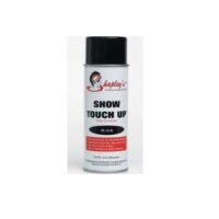 A can of Shapley's Black Show Touch Up spray on a white background.