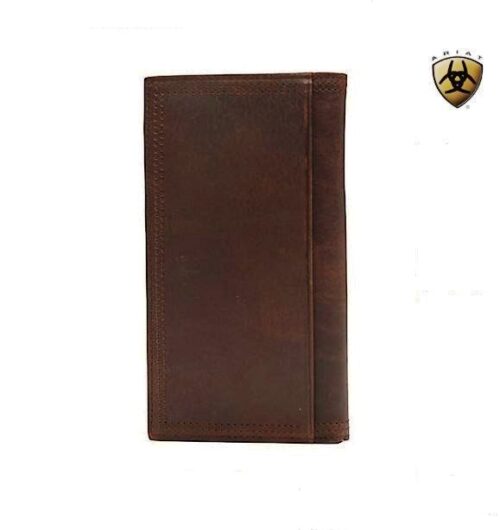 An Ariat Dark Copper Brown Wallet A35118283 on a white background.