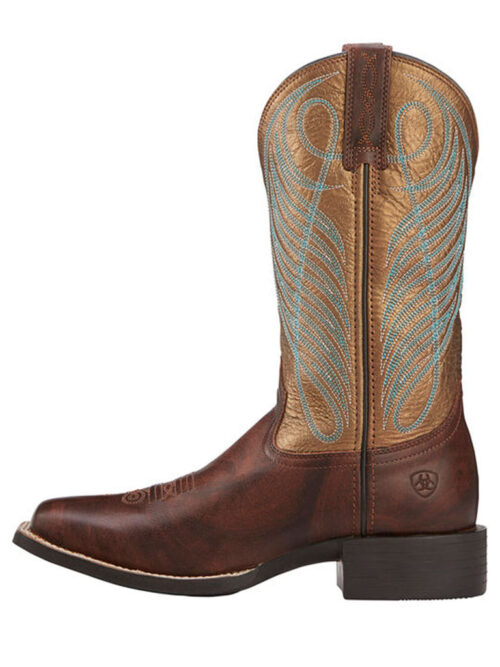 The Ariat Ladies Bronze Performance Boot 10016317 in brown and turquoise is fantastic.