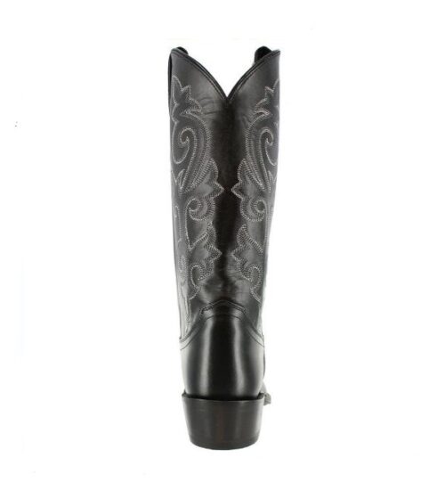 A pair of Justin Men's Black London Calf Boot 1409 cowboy boots on a white background.