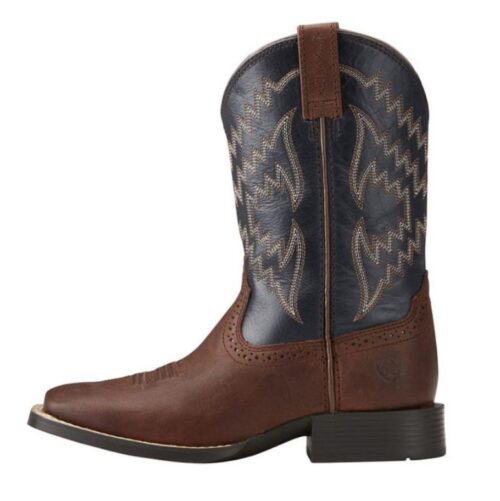 A brown Children's Boot Ariat Western Tycoon 10021591 cowboy boot with a square toe.