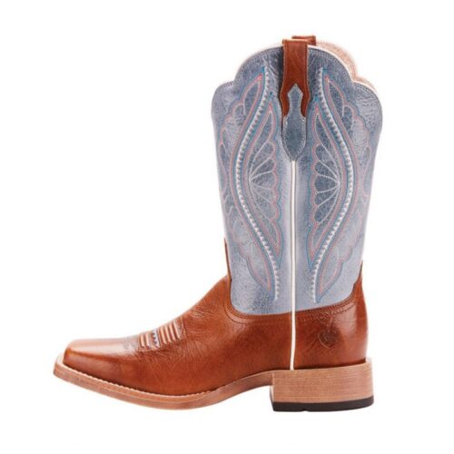 The Ladies Western Boot Ariat Prime Time 10025032 in tan and blue.