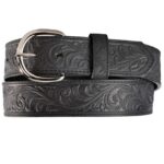 Western Embossed Metal Floral Scrolled Black Leather Double Buckle Belt 81oL+QNoyCL._AC_SY350_QL65_.jpg main image 3