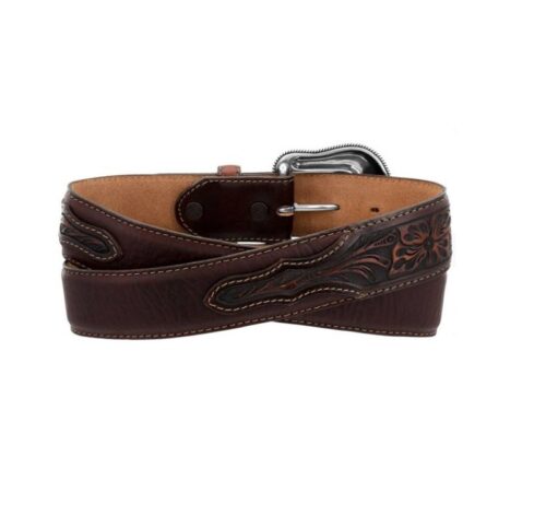 A Men's Western Belt Justin Brown Montana C13715 with an engraved buckle, perfect for men's Western fashion.