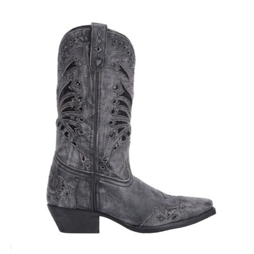 A Ladies Western Boot Distressed Black Leather Snip Toe in distressed black leather, with a snip toe.