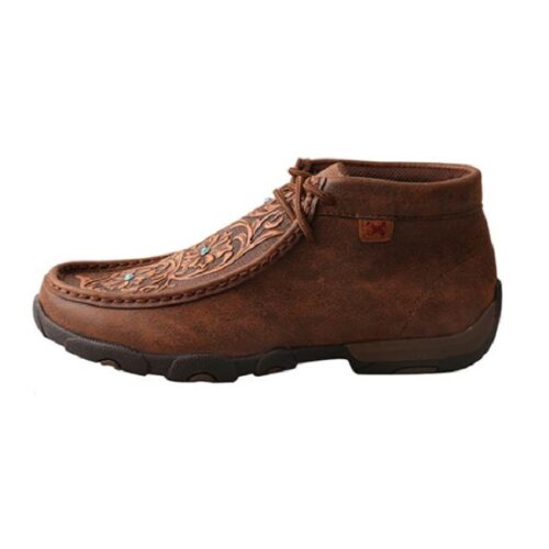 Ladies Western Moccasin Twisted X Brown Floral Tooled