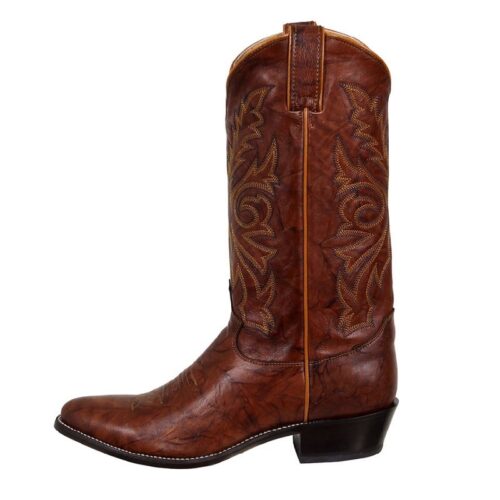 A Men's Boot Justin Chestnut Buck 1560 with an ornate design.