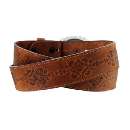 A Women's Navyjo Brown Belt with an ornate Navajo design.