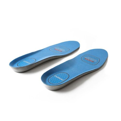 A pair of blue Women's Twisted X CellSole Footbed insoles on a white background can be replaced with: 
Women's Twisted X CellSole Footbed on a white background.