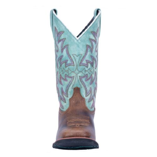 A women's Dan Post Anita Boot 5607 in turquoise and brown.