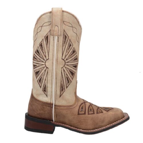 A Women's Dan Post Kite Days Boot 5821 in tan with a geometric design.