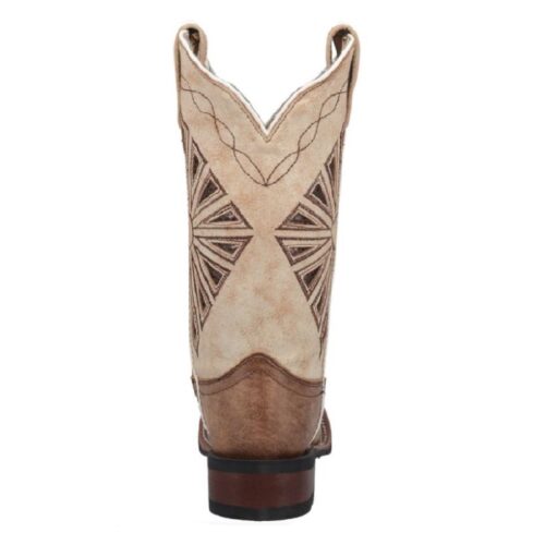 The Women's Dan Post Kite Days Boot 5821 is a stylish cowboy boot with a tan and brown design.