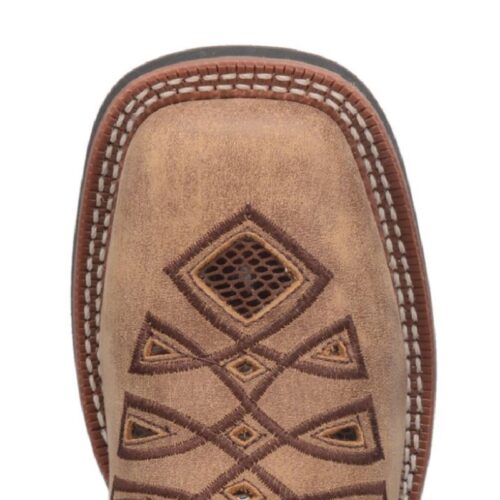 The Women's Dan Post Kite Days Boot 5821, featuring a geometric design, is ideal for those seeking a stylish pair of brown cowboy boots.