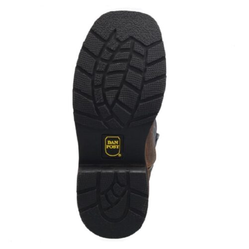 The Children's Dan Post Brantley DPC2938 shoe features a vibrant yellow and black sole at the back.