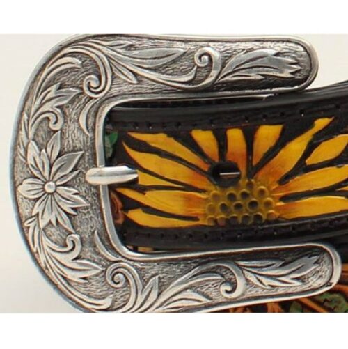 Children's Sunflower Tooled Western Belt N4440801 with the flowers on it.