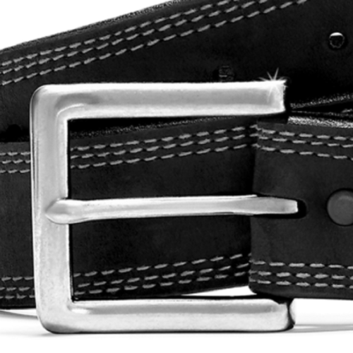 The Men's Black Overtime Belt C13903 is a sleek black leather belt with a stylish silver buckle.