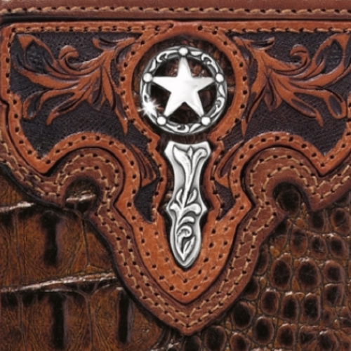 A Southern Desperado Western Wallet E80524 with an alligator skin and a star on it.