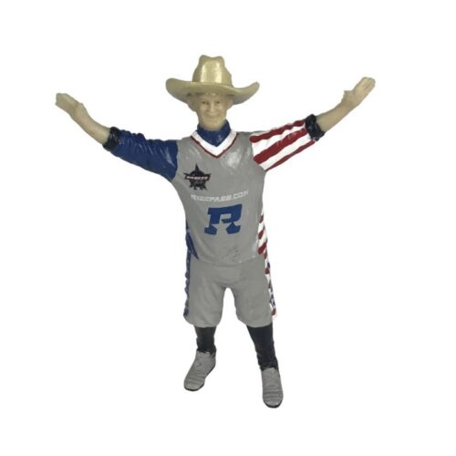 A Big Country Toy PBR Rodeo Set statue of a cowboy with his arms outstretched.