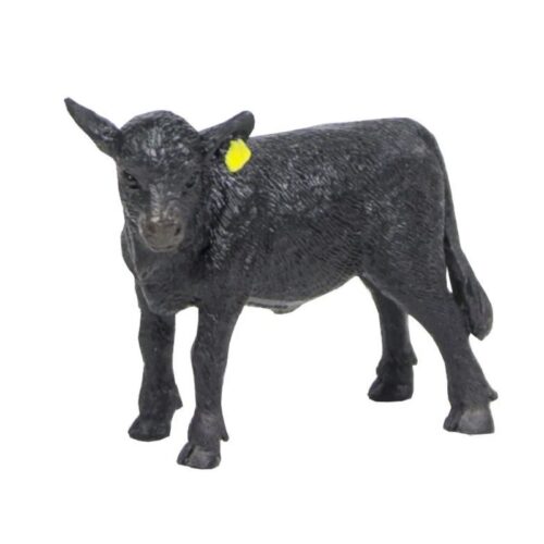 A black toy calf from the Big Country Toy Roper Set standing on a white background.