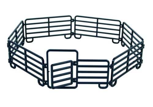 A black fence with a door in the middle, designed for use with the Big Country Toy Roper Set.