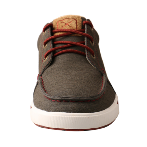 A men's grey and red shoe with laces, the Women's Twisted X Kicks Shoe WCA0030 is a stylish and comfortable option for any outfit.