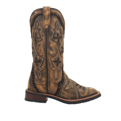 A women's brown cowboy boot with star detailing, the Women's Laredo Bouquet Boot 5844 is a stylish choice for any cowgirl.