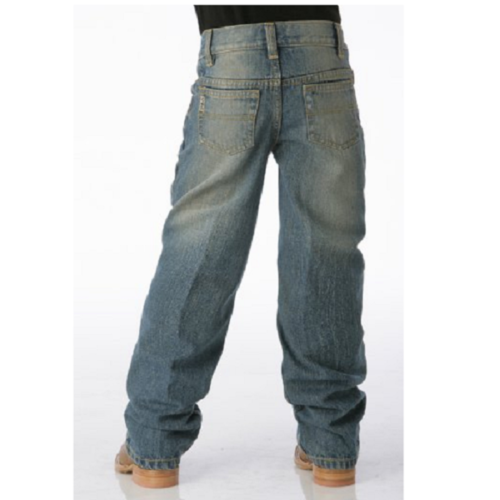 The back view of a boy wearing a pair of Boy's Cinch Low Rise Regular Fit Jean MB10082001 jeans.