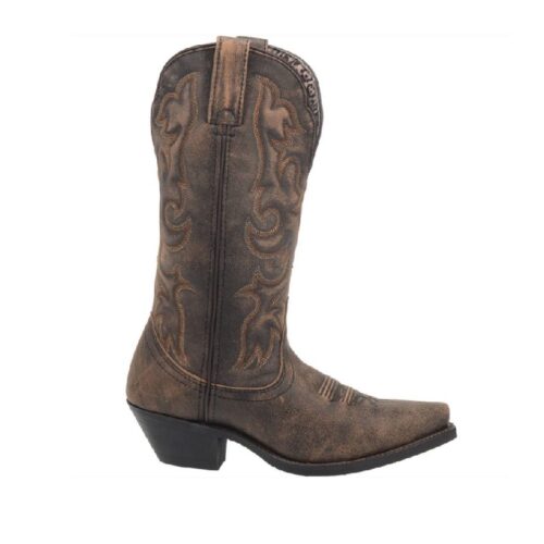 A women's brown cowboy boot with an ornate design, the Women's Laredo Access Boot 51079 features a stylish and intricate pattern.