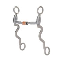 A pair of SS Sweet Iron Roller Bit 624 stirrups on a white background for horse riding.