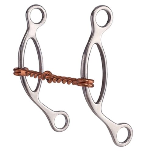 A pair of metal stirrups on a white background featuring the SS Copper Wire Gag Bit 255766.