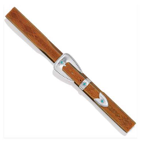 The Ladies Tan Dakota Belt C51299 features a brown color with turquoise accents.