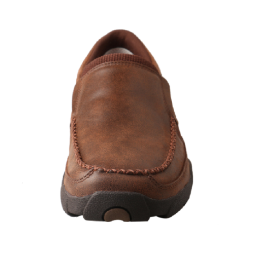 A men's brown Men's Twisted X Driving Moccasin MDMS009 slip on shoe on a white background.