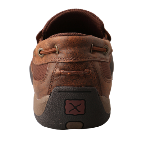 A brown Men's Twisted X Driving Moccasin MDMS009 with a black sole.