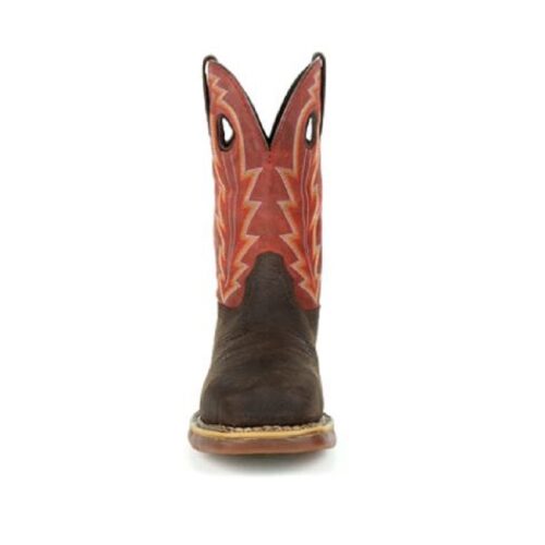 A pair of Men's Western Boot Rocky Long Range RKW0319 cowboy boots in brown and orange.