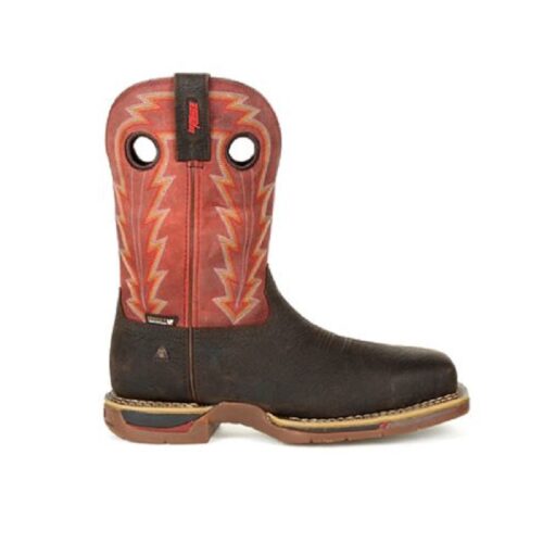 The Rocky Long Range RKW0319 is a durable work boot with a stylish red and brown design.