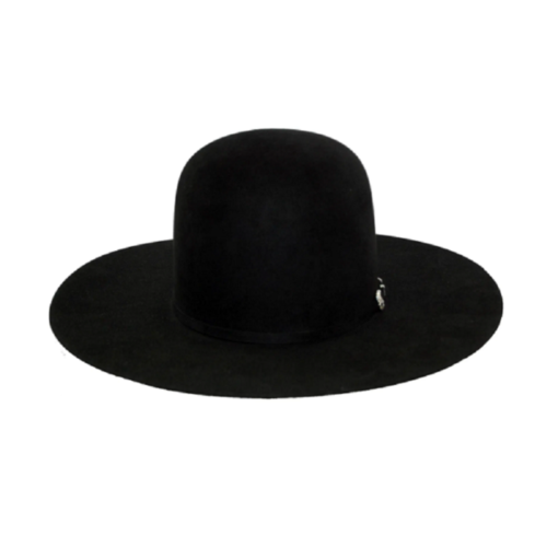 The Greeley Hat Works Black Classic Hat stands out boldly against a minimalist white background.