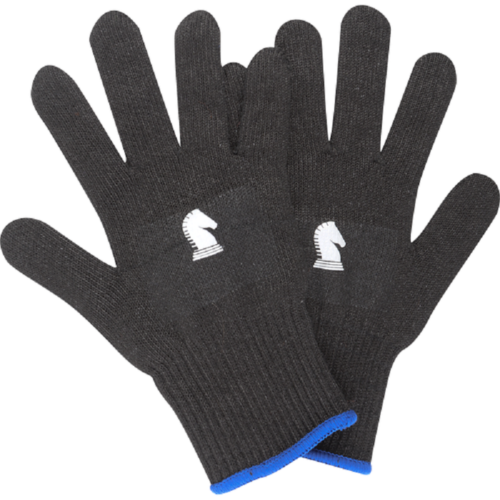 Classic Equine Black Barn Gloves with blue trim.