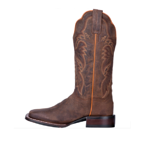 Ladies Boot Dan Post Alexy DP4572 cowboy boot in brown with orange detailing.