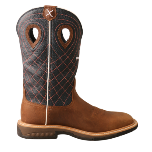 A brown and blue Twisted X Women's Work Boot WXBW001 with a square toe.