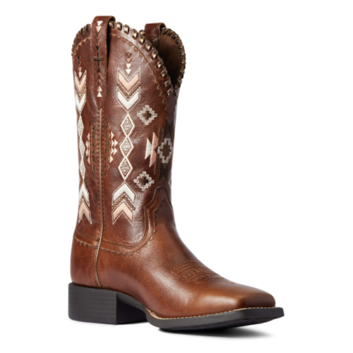 Women's Ariat Skyler Western Boots in brown with a geometric pattern.