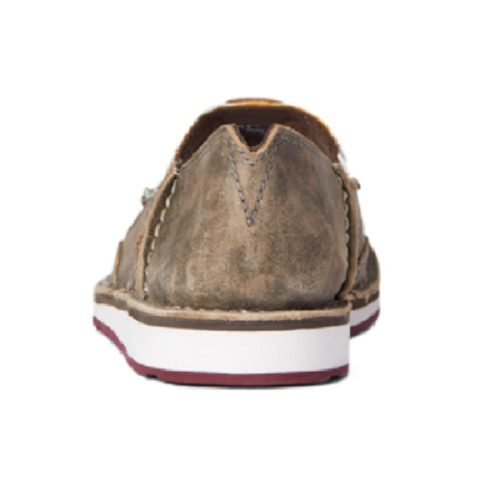 A men's brown boat shoe with red soles.
Product Name: Ariat Women's Buffalo Print Cruiser 10038418.