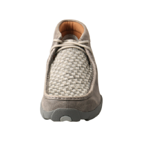 A Twisted X men's grey chukka moccasin with a woven sole.