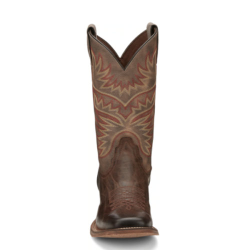 The Nocona Women's Sierra Western Boot HR4501 is a stylish pair of brown cowboy boots featuring a unique brown and tan design.