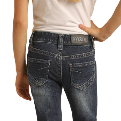 The back view of a young girl wearing the Girl's Rock n Roll Trouser Jean is stunning.