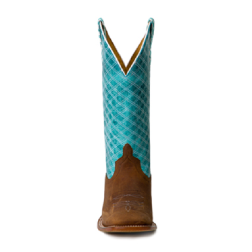 The Macie Bean Tex Marks the Spot Ladies Boot features turquoise and brown accents, creating a stunning design.