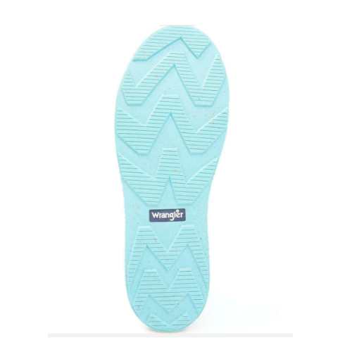 A view of the Wrangler Women's Slip-on Shoe KWC0009 with a blue color and a white sole.