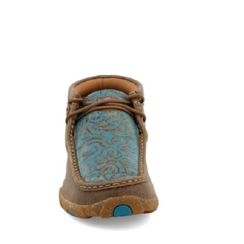 Twisted X Women's Turquoise Bomber WDM0148 moccasins with a floral pattern.