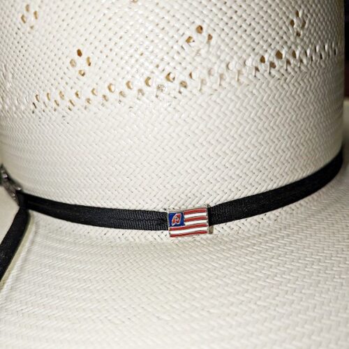 An American Straw Hat Open Crown 7210S with an American flag on it.