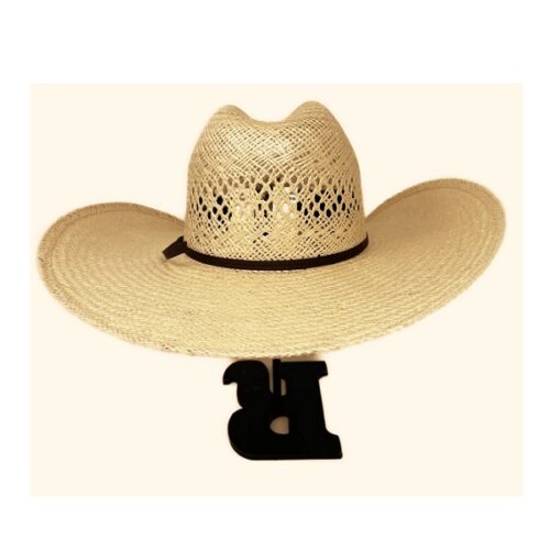 A Rodeo King Jute Rancher straw cowboy hat with the letter b on it.