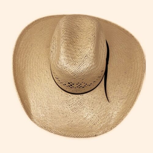 A tan Rodeo King Jute Rancher Straw Hat on a white background.